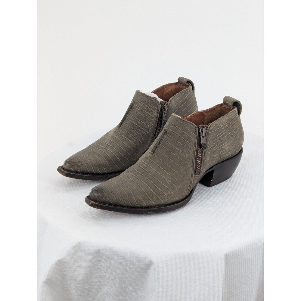 Frye Sz 7.5 B Sacha Moto Leather Double Zipper Ankle Boots Olive Green Western